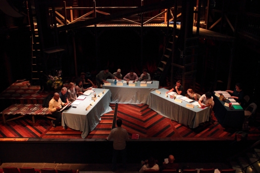 The cast of Rosencrantz and Guildenstern read through the play in the theater.